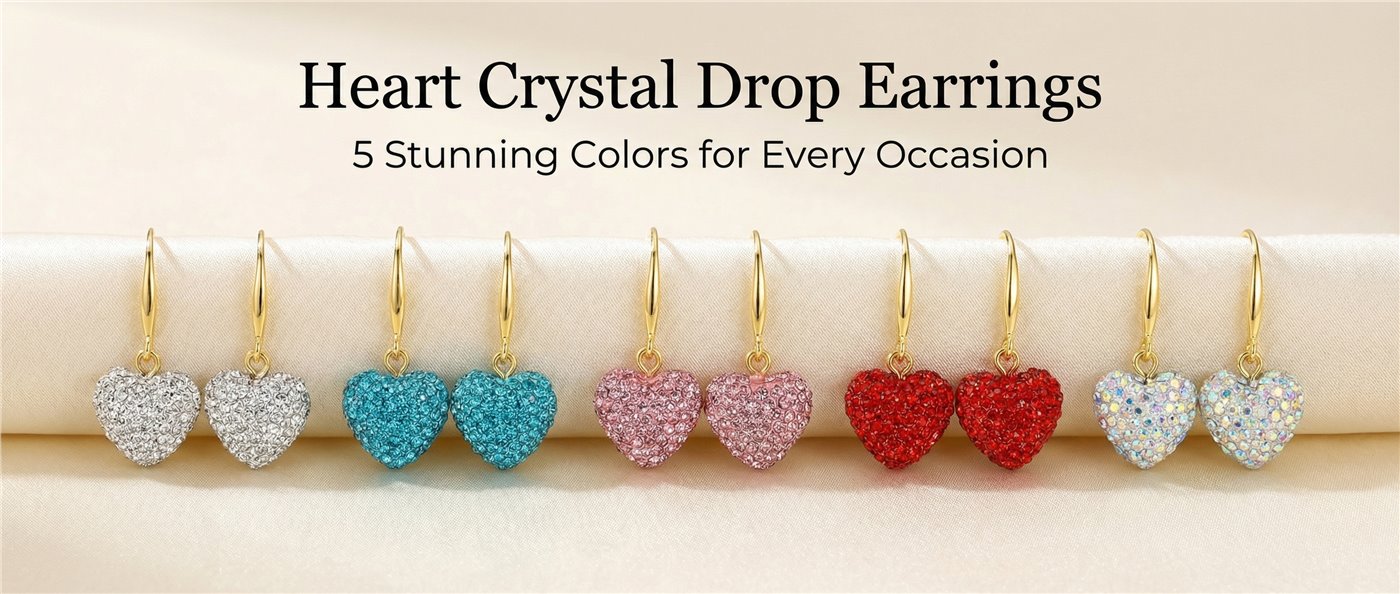Five colors of TASUNOM heart crystal earrings